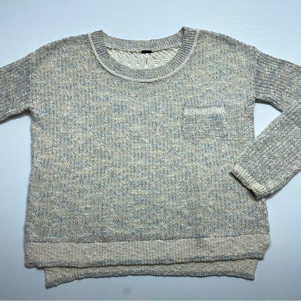 Free People Sweater Womens Size Small Cotton Acrylic Knit Ivory Flecked Eyelet